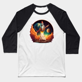 Space Rocket cartoon style Baseball T-Shirt